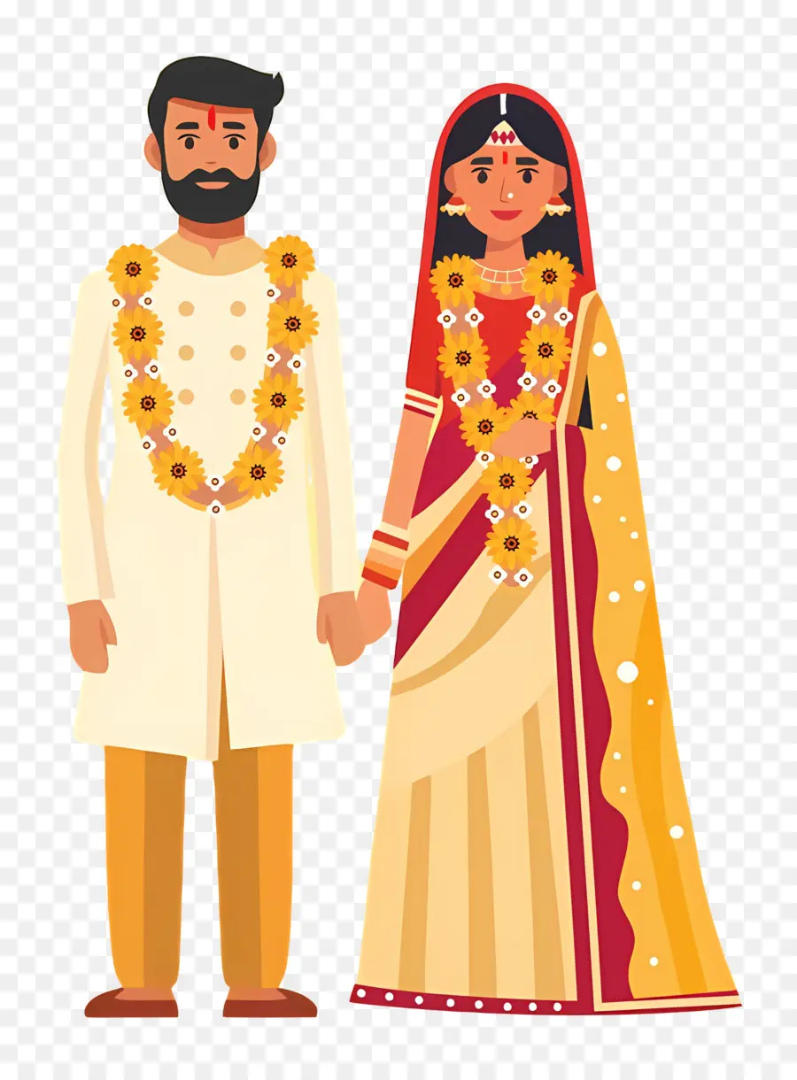 Casal De Noivos Indianos，Casal Com Guirlandas PNG