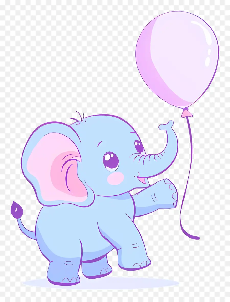 Bebê Elefante，Elefante Azul Com Balão Roxo PNG