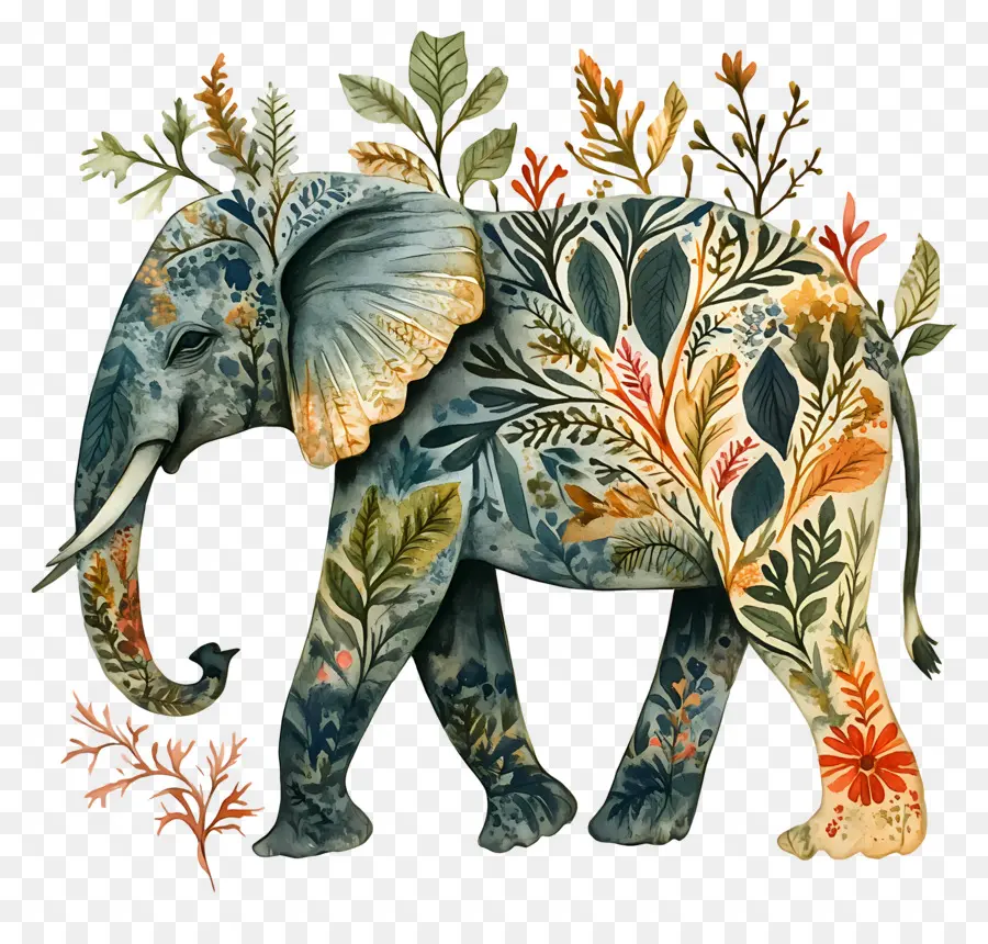 Elefante Aquarela，Elefante Floral PNG