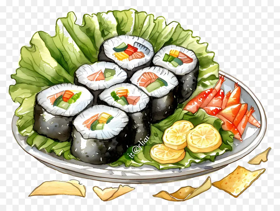 Rolinho De Sushi，Prato De Sushi PNG