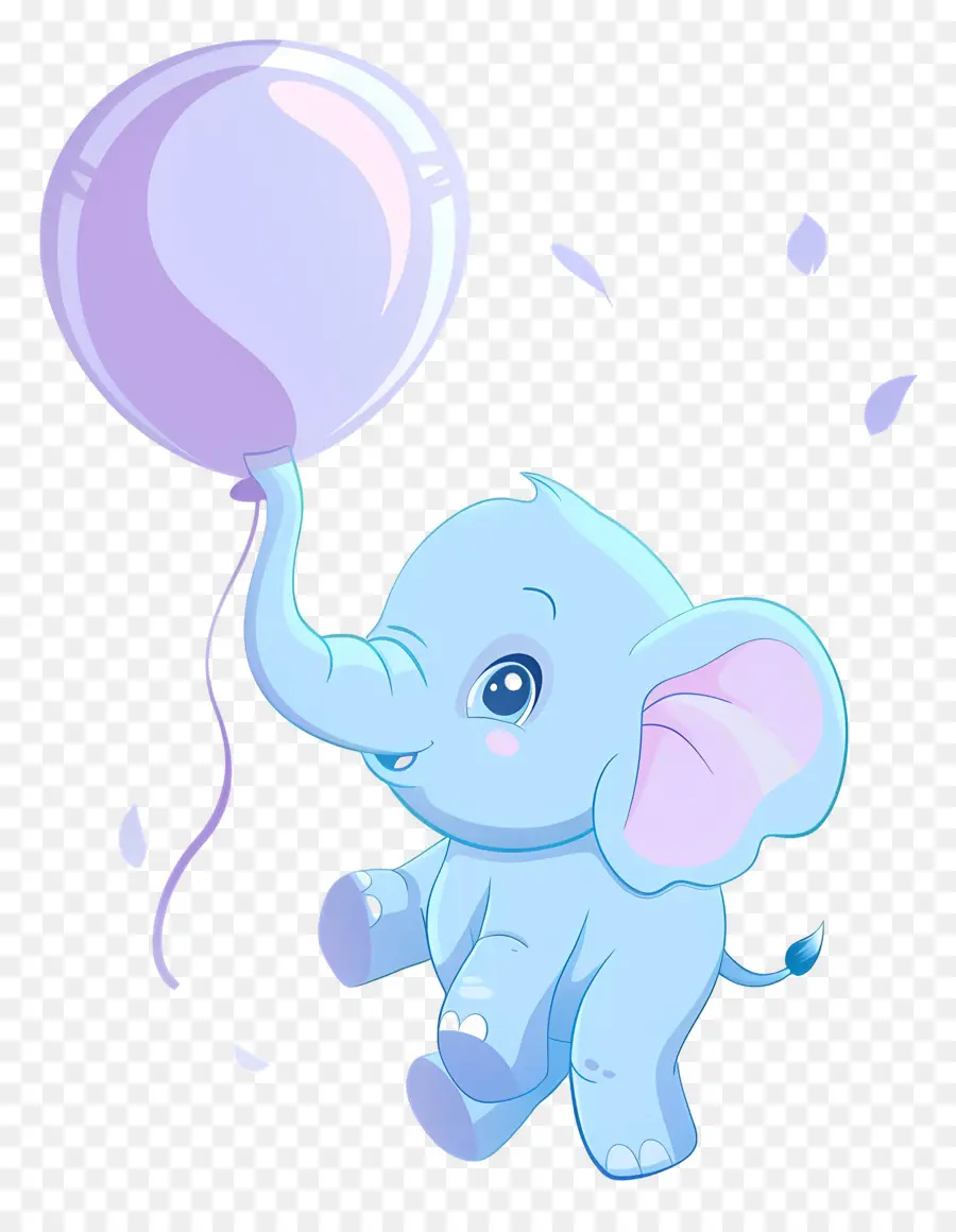 Bebê Elefante，Elefante Azul Com Balão Roxo PNG