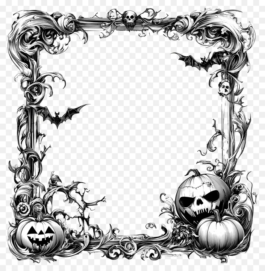 Quadro De Halloween，Moldura De Abóbora PNG