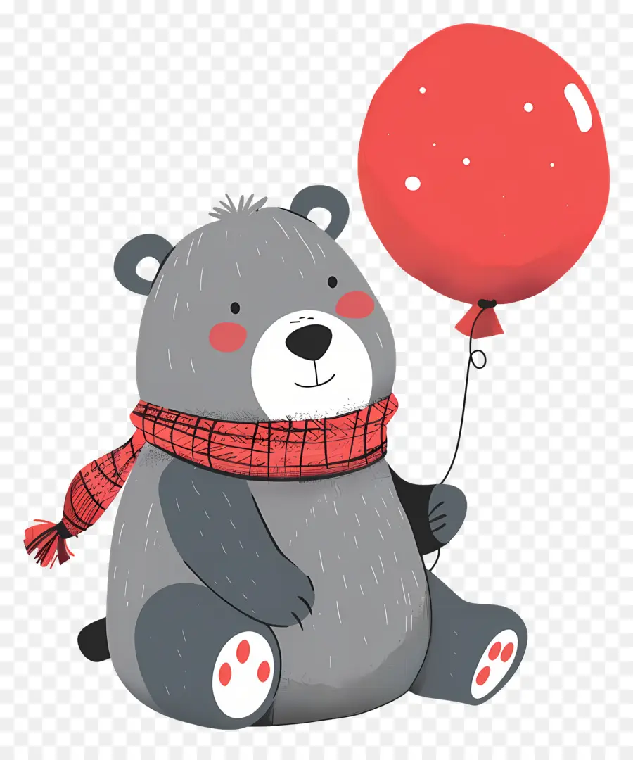 Urso Fofo，Urso Cinzento Com Balão Vermelho PNG