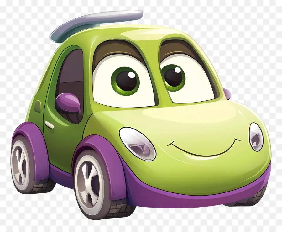 Carro De Desenho Animado，Carro De Desenho Animado Verde E Roxo PNG