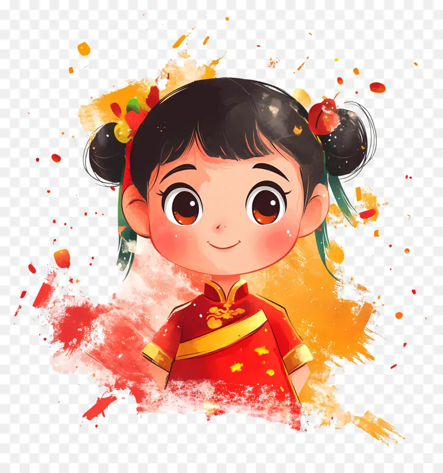 Dia Nacional Da China，Menina Com Respingos De Tinta PNG