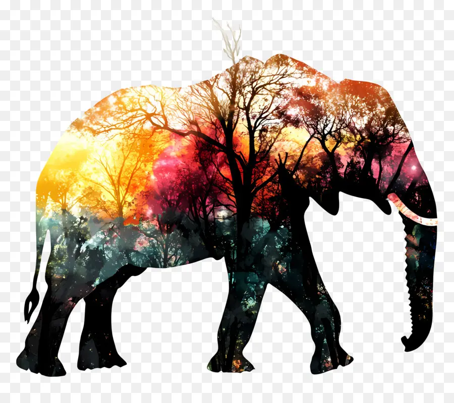 Silhueta De Elefante，Elefante Com Floresta PNG