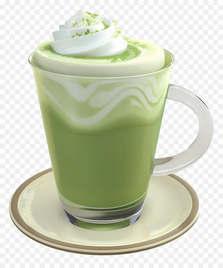 Matcha Latte，Bebida Cremosa Verde PNG