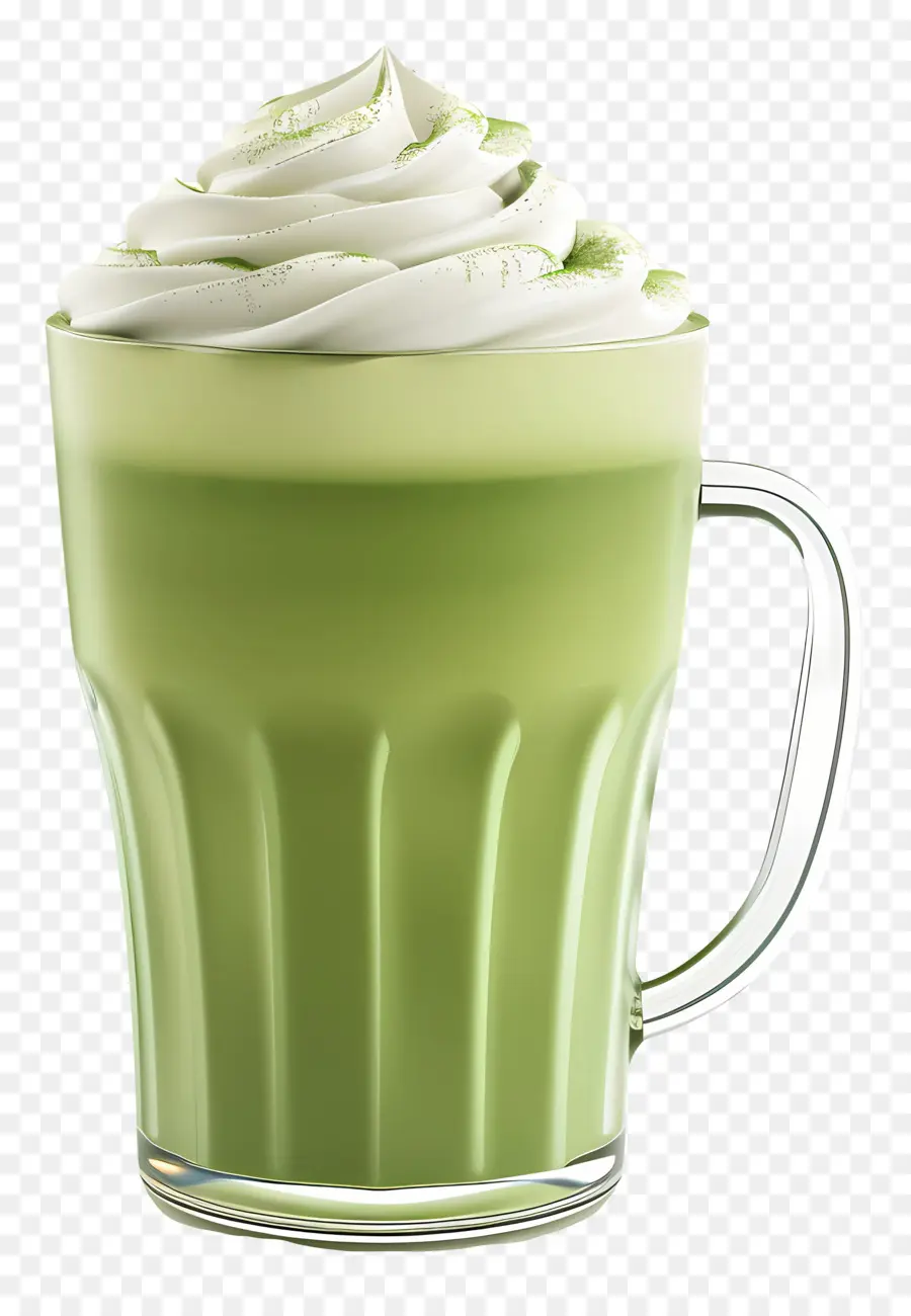 Matcha Latte，Vidro Verde Com Creme PNG