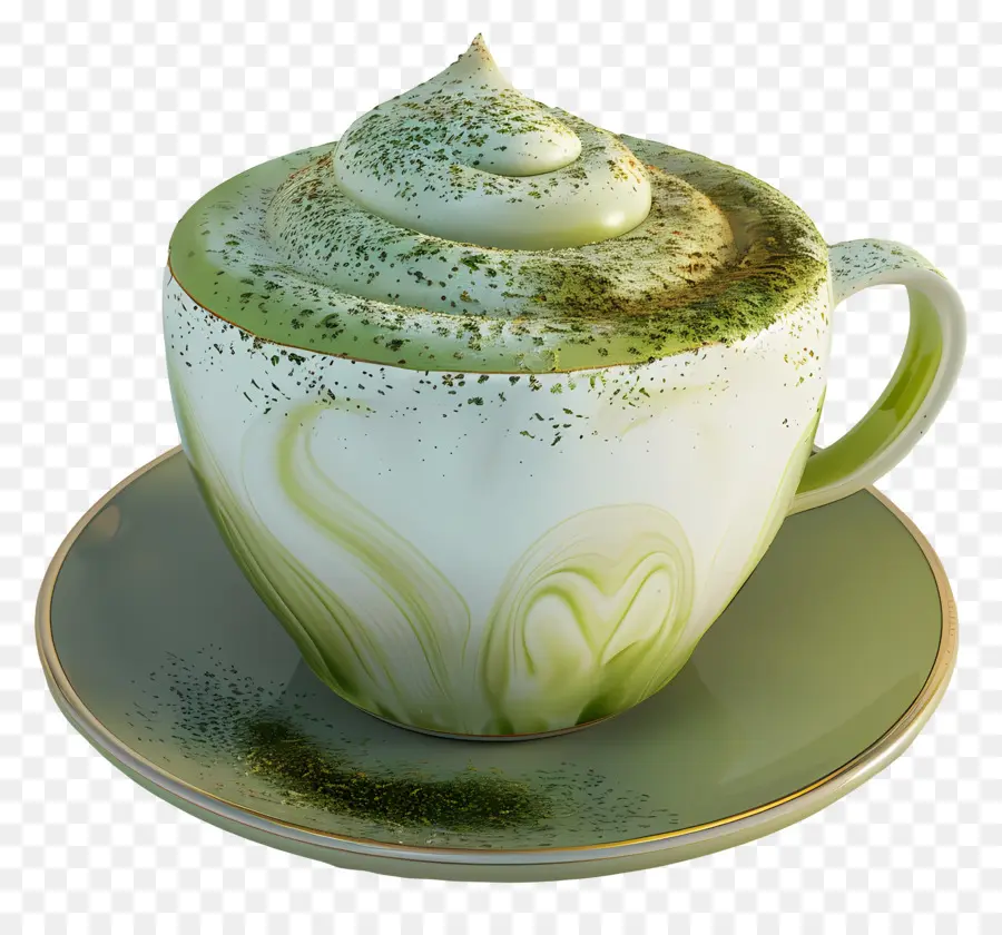 Matcha Latte，Xícara De Chá Verde Com Creme PNG