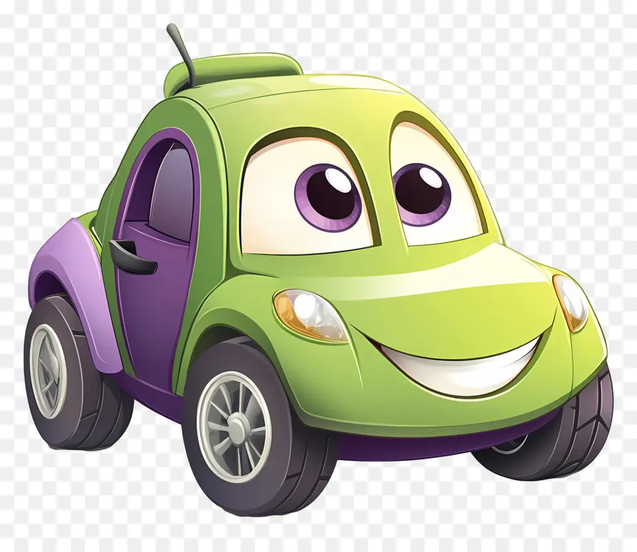 Carro De Desenho Animado，Carro De Desenho Animado Verde E Roxo PNG