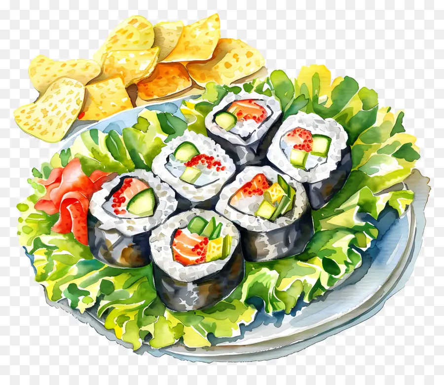 Rolinho De Sushi，Prato De Sushi PNG