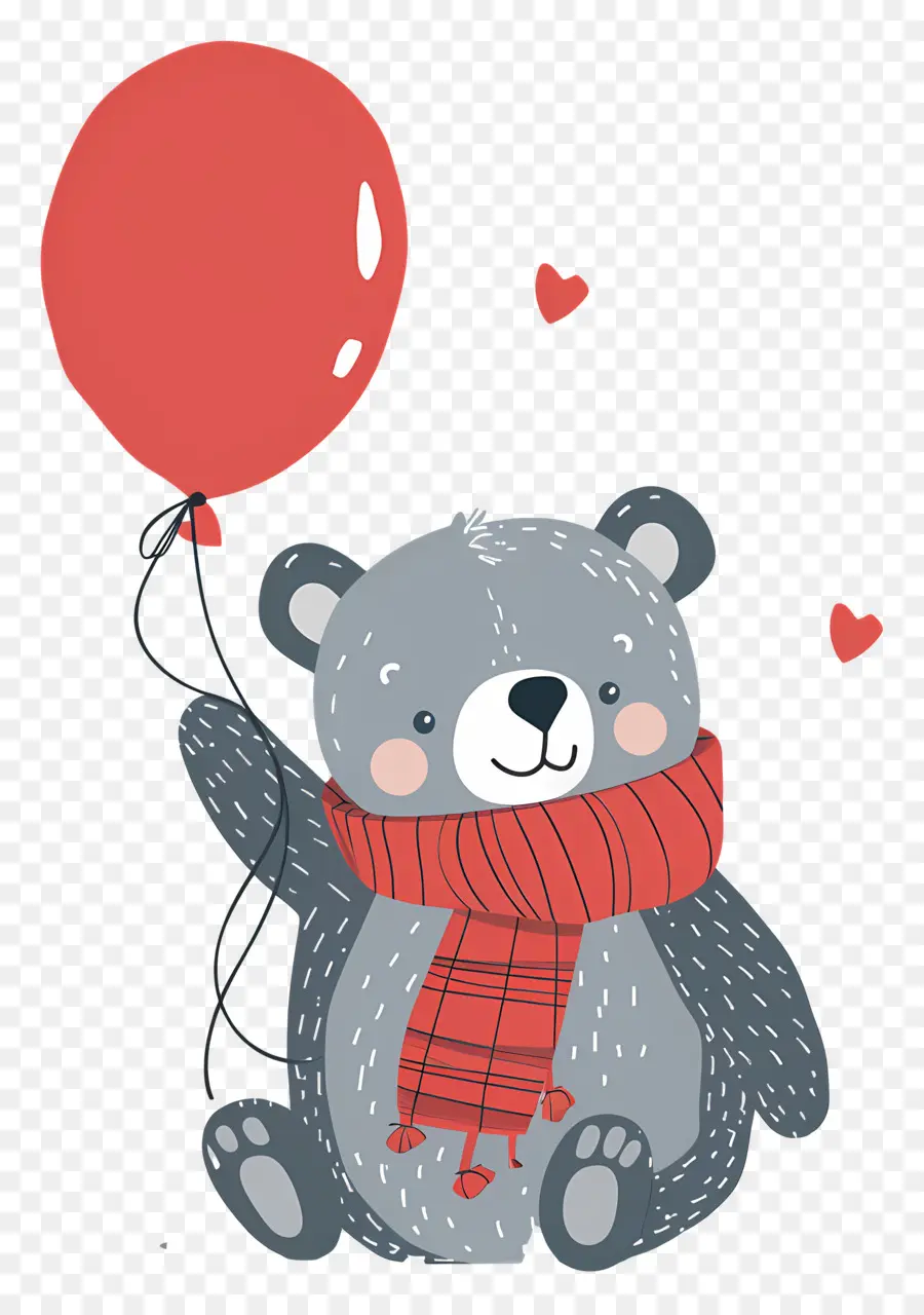 Urso Fofo，Urso Cinzento Com Balão Vermelho PNG