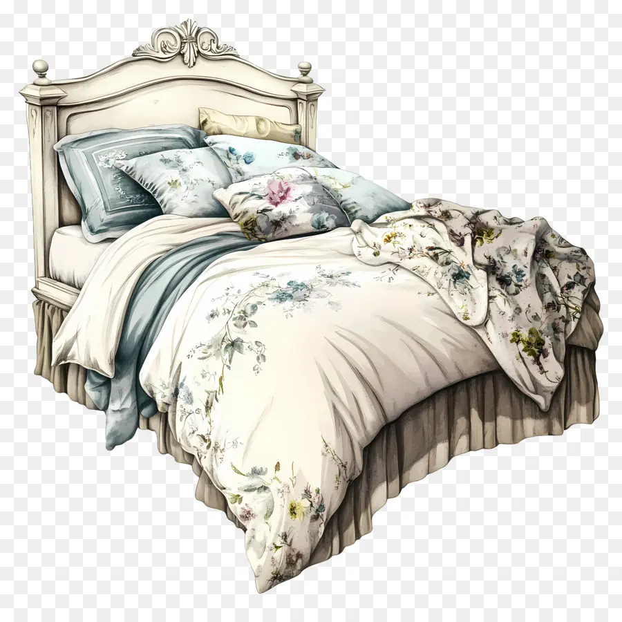 Cama Aconchegante，Cama Floral PNG