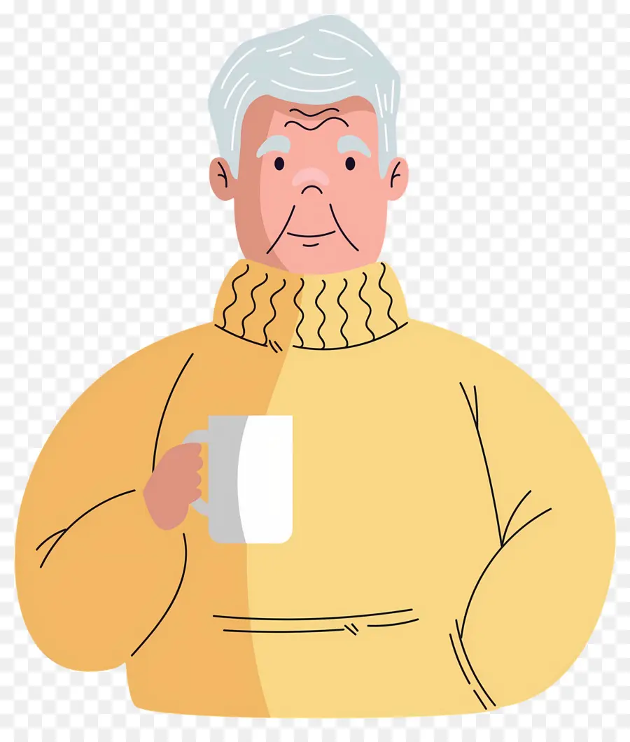 Bebendo Café，Homem Idoso De Desenho Animado PNG