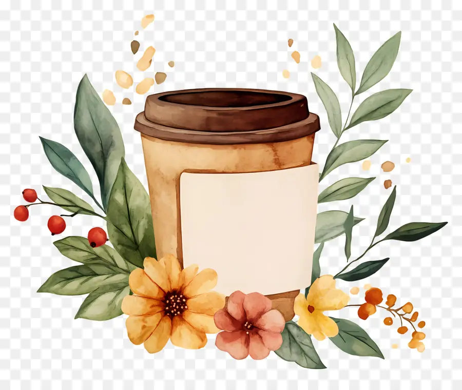 Xícara De Café，Xícara De Café Com Flores PNG