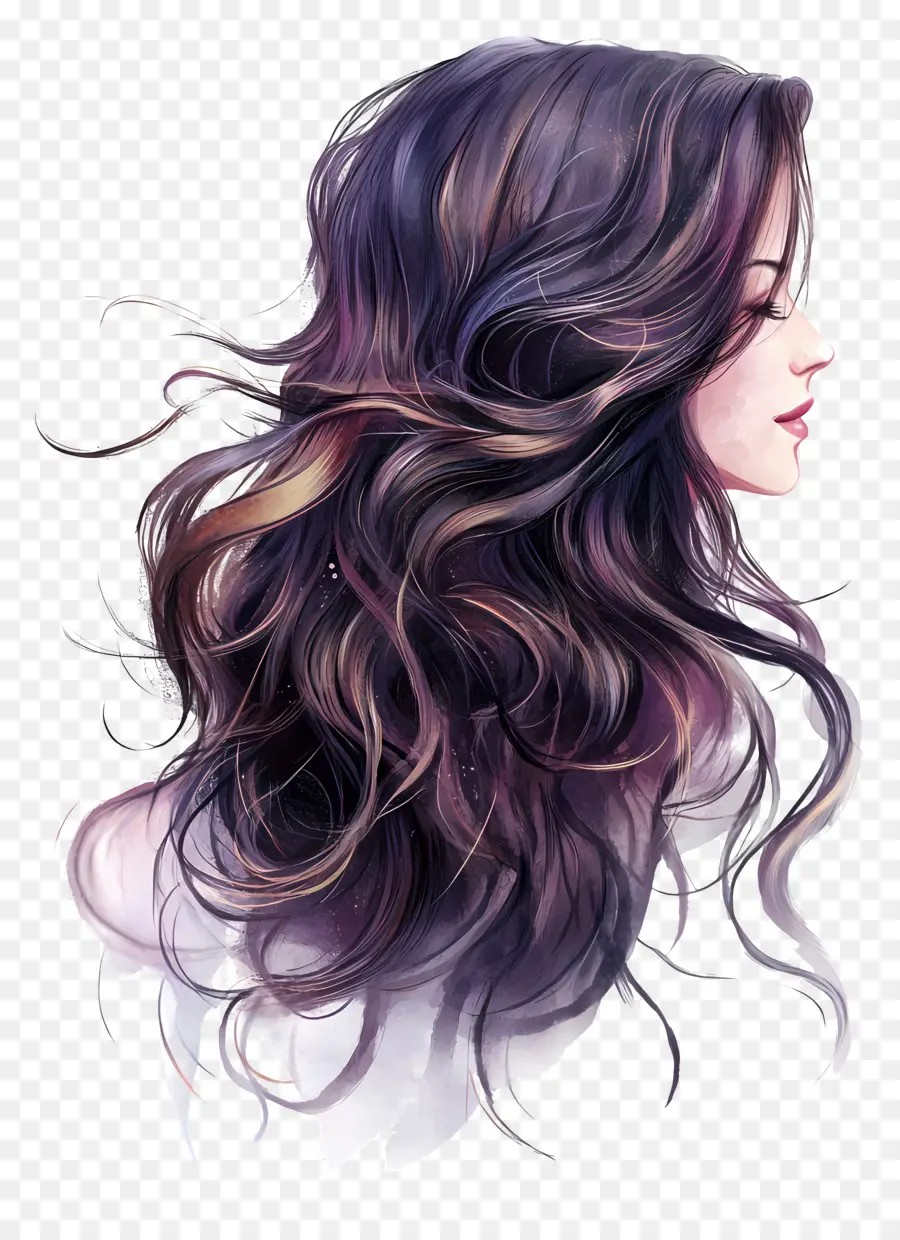 Cabelo De Menina，Perfil Com Cabelo Ondulado PNG