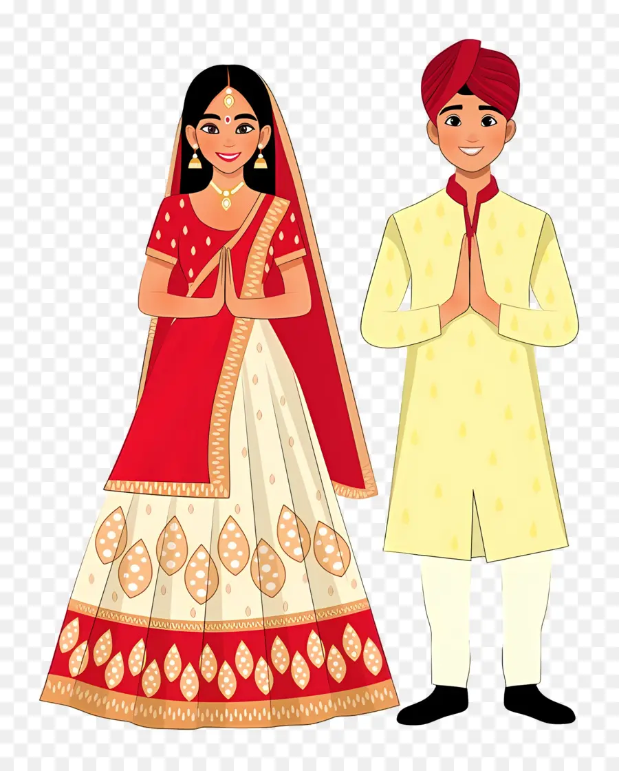 Casal De Noivos Indianos，Casal De Noivos Em Vermelho PNG