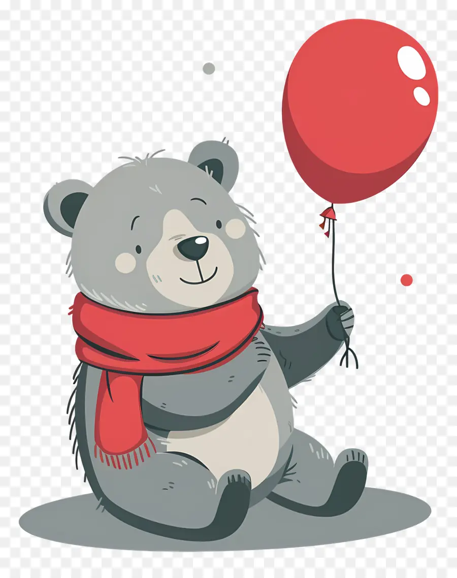 Urso Fofo，Urso Cinzento Com Balão Vermelho PNG