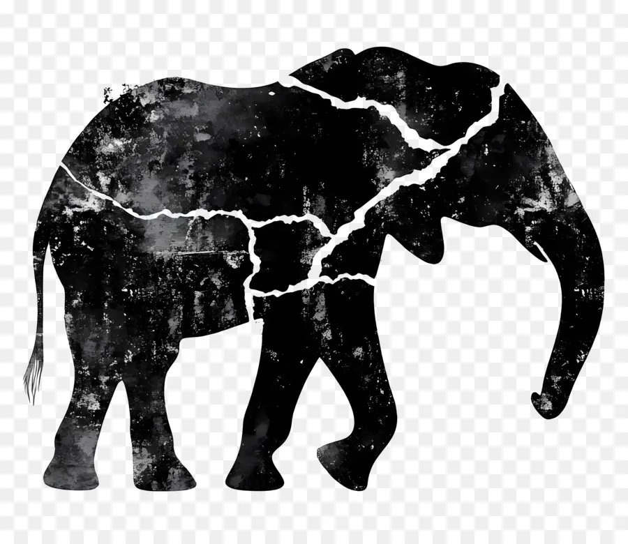 Silhueta De Elefante，Elefante De Textura Rachada PNG