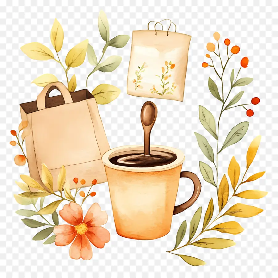 Xícara De Café，Xícara De Café Com Flores PNG