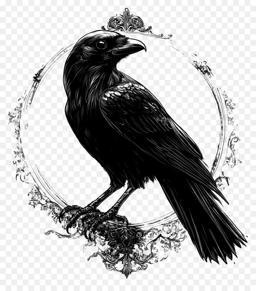 Corvo Gótico，Raven Em Moldura Ornamentada PNG