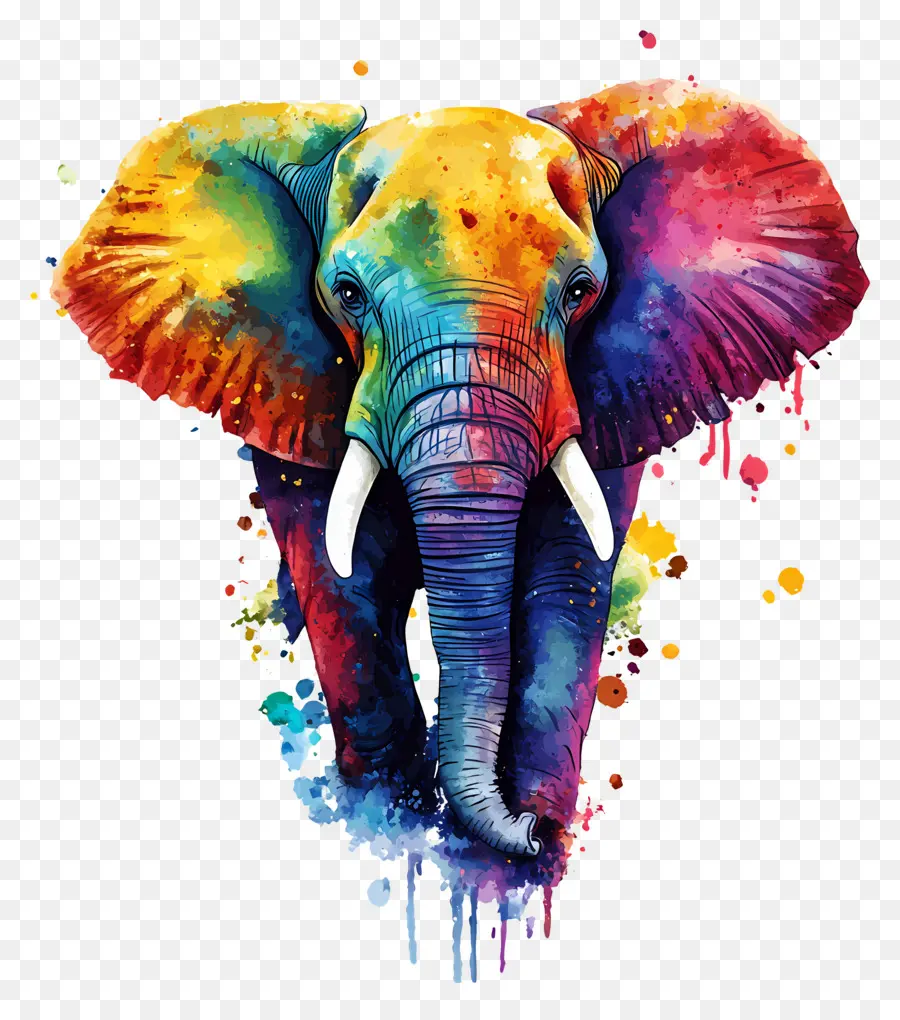 Elefante Aquarela，Elefante Colorido PNG