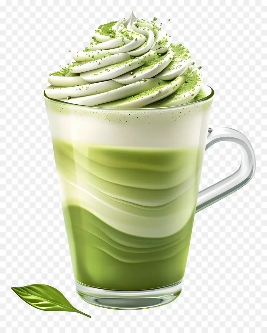 Matcha Latte，Bebida Cremosa Verde PNG