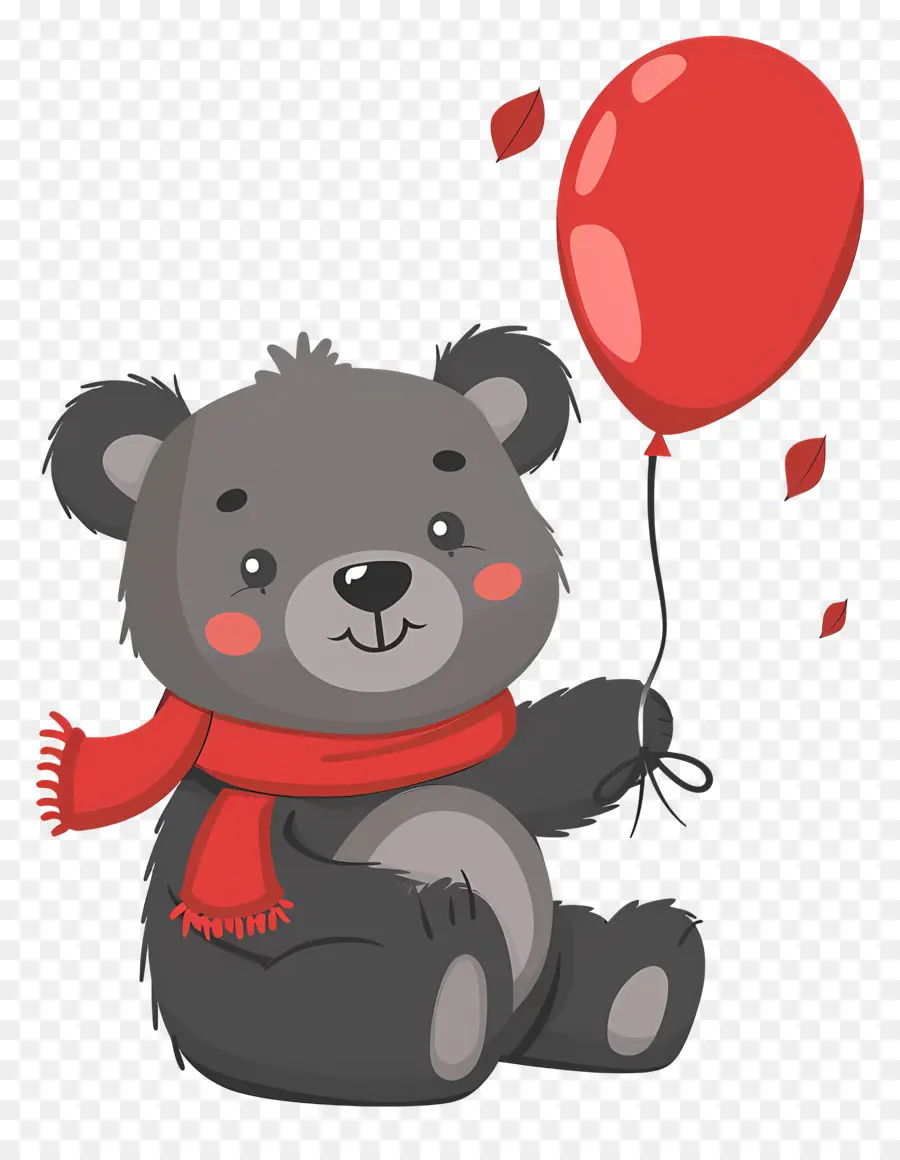 Urso Fofo，Urso Cinzento Com Balão Vermelho PNG