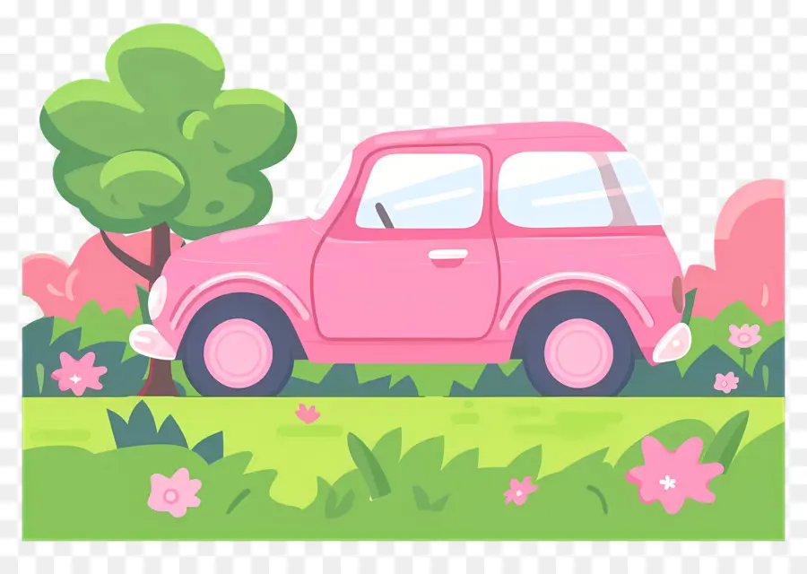 Carro De Desenho Animado，Carro Rosa PNG