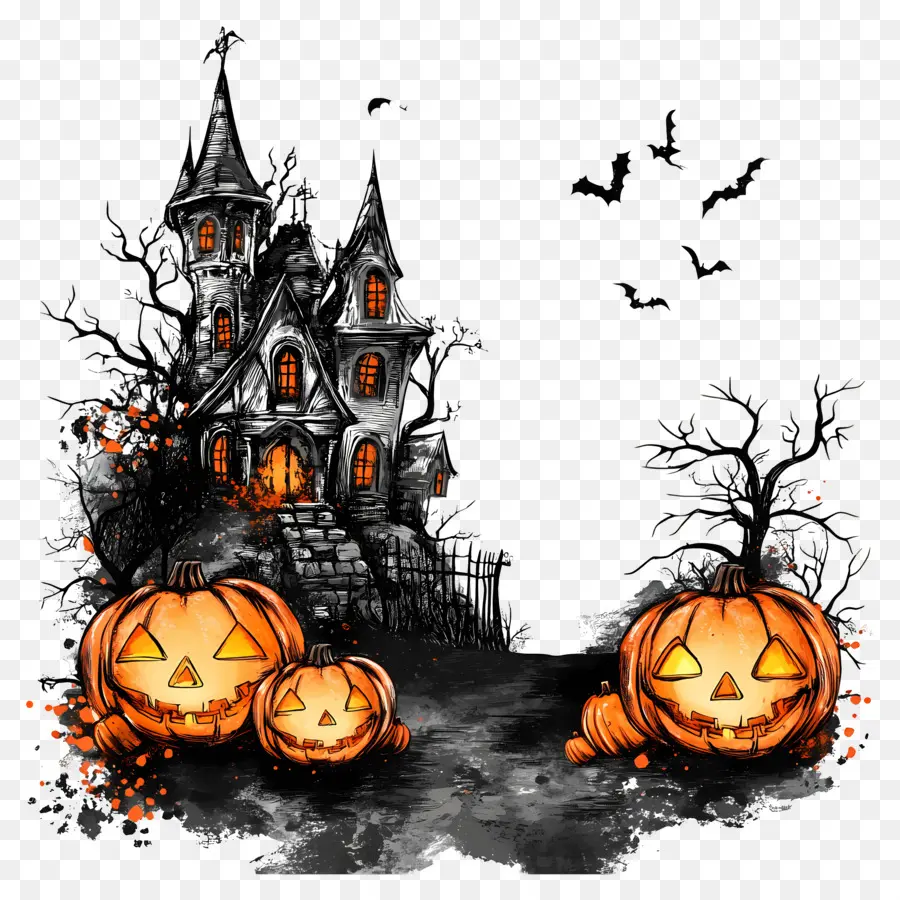 Quadro De Halloween，Casa Assombrada PNG