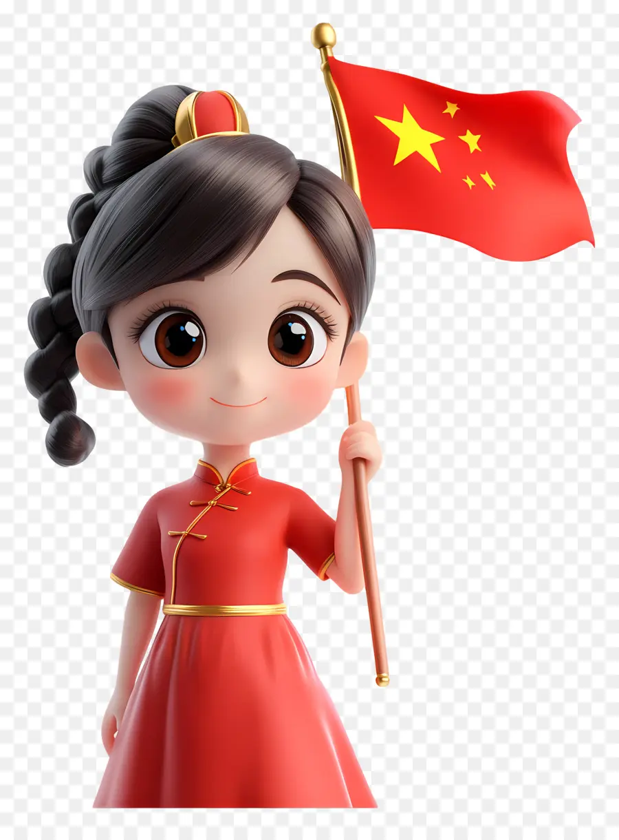 Dia Nacional Da China，Menina Com Bandeira PNG