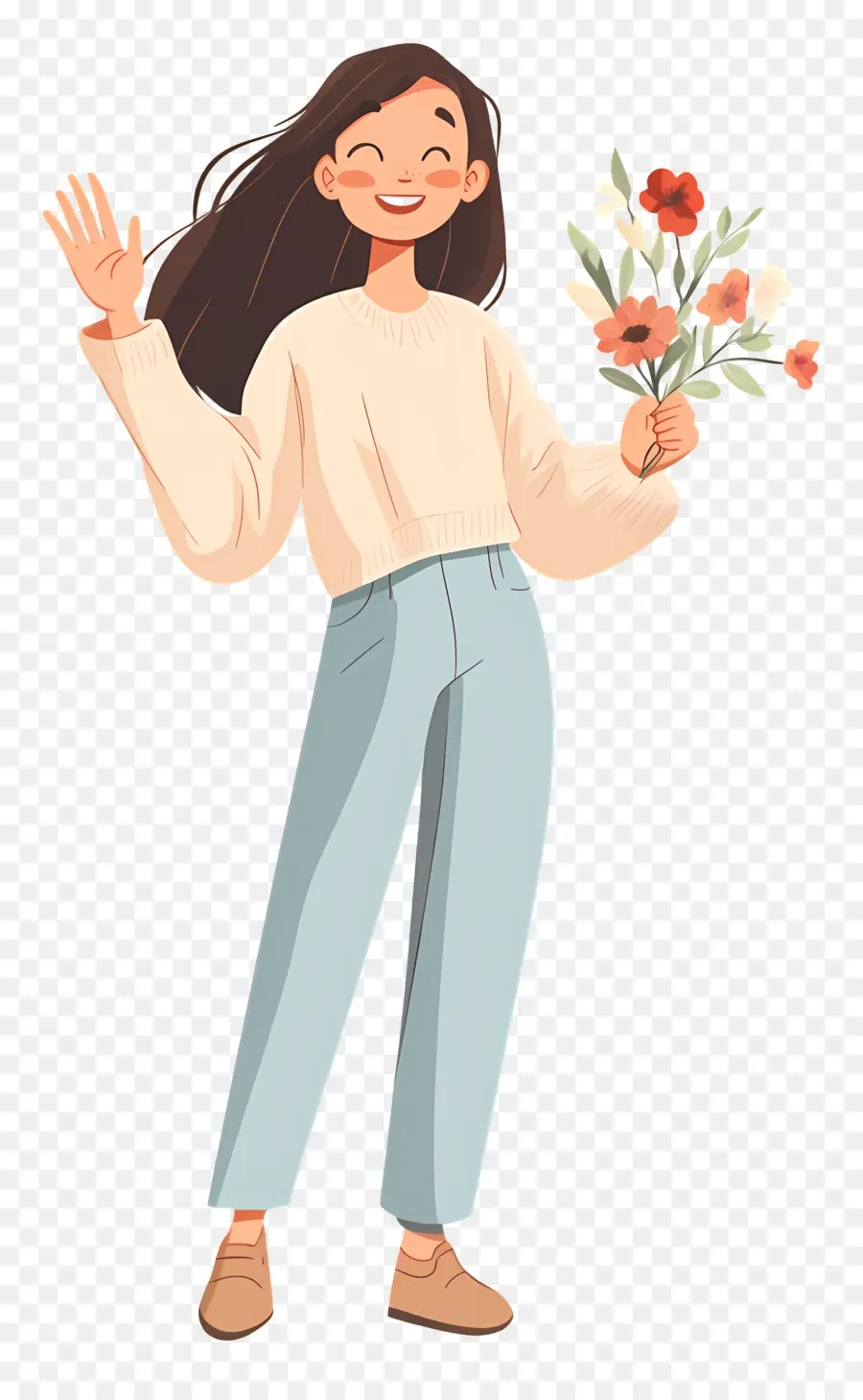 Garota Feliz，Menina Com Flores PNG