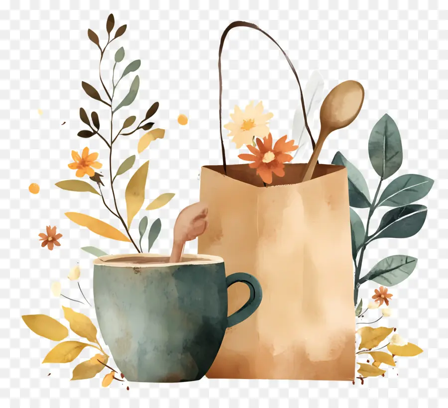 Xícara De Café，Xícara De Café Com Flores PNG