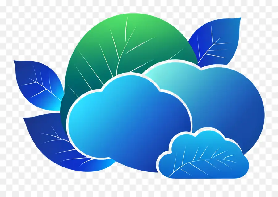 Logotipo Da Nuvem，Nuvens Com Folhas Azuis E Verdes PNG