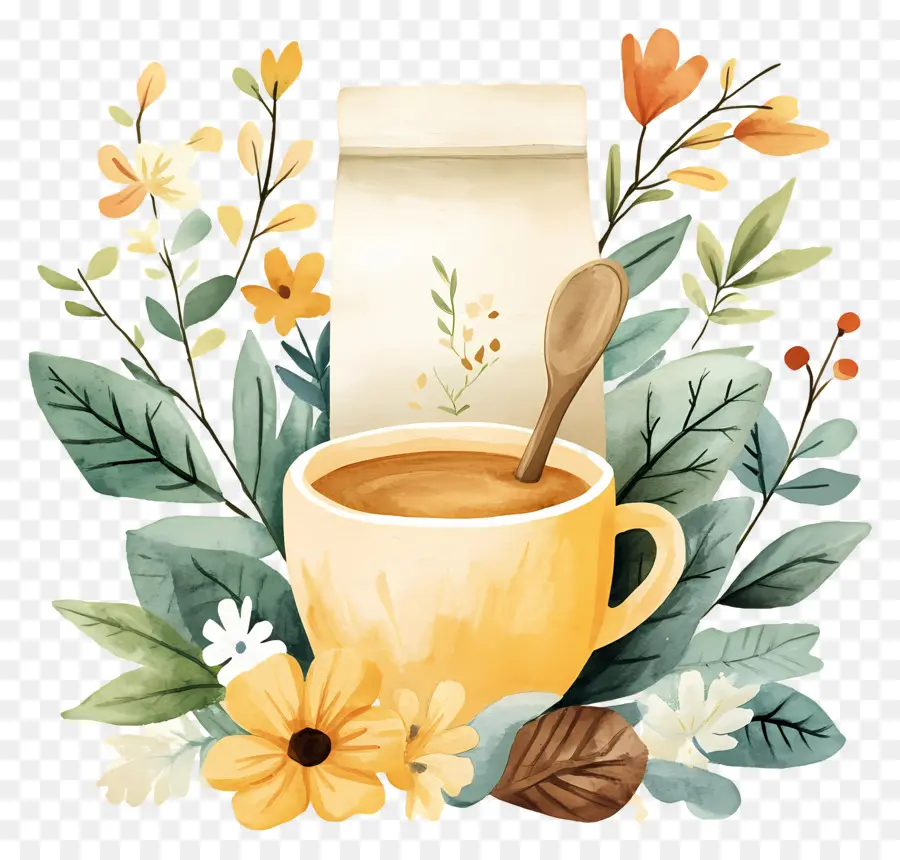 Xícara De Café，Xícara De Café Com Flores PNG