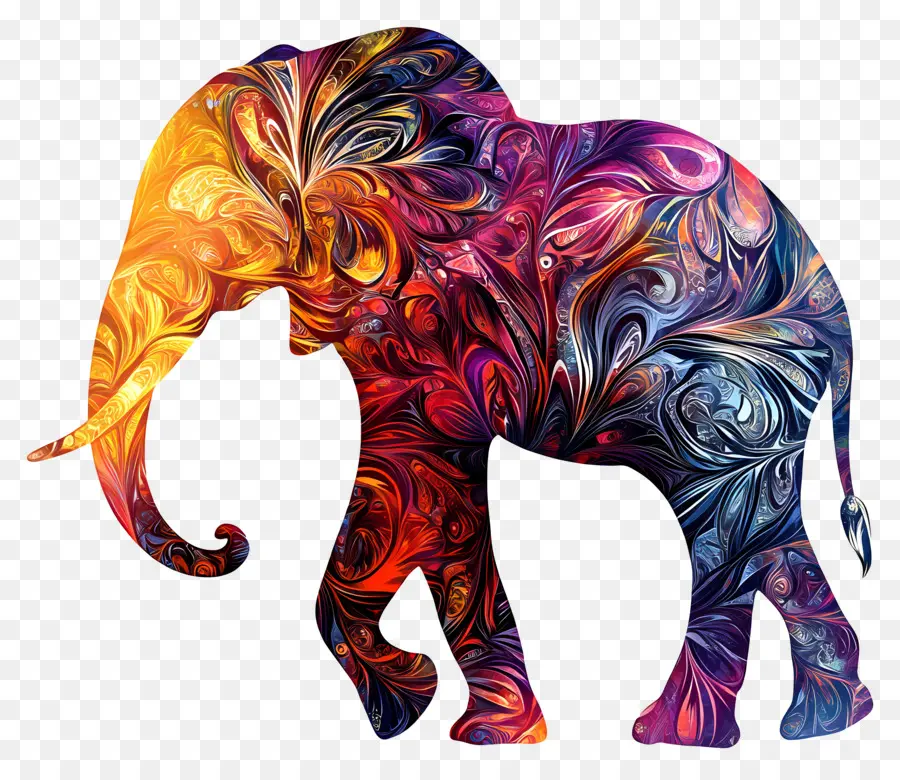 Silhueta De Elefante，Elefante Redemoinho Colorido PNG