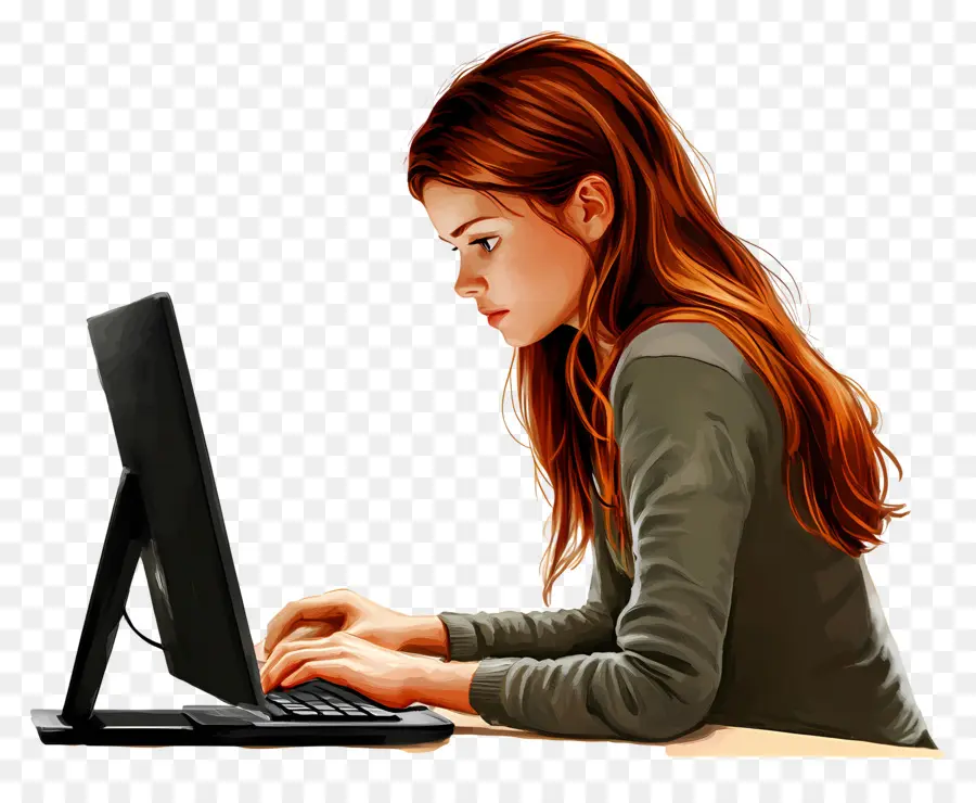 Curso De Informática Aluna Real，Menina Com Computador PNG