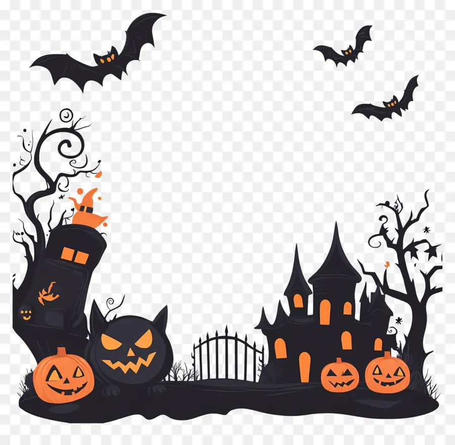 Quadro De Halloween，Moldura De Casa Assombrada PNG