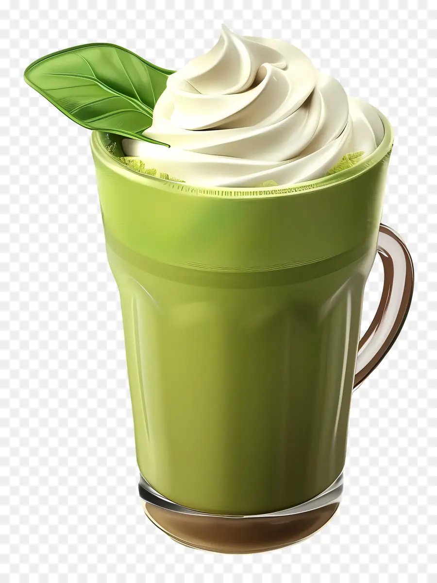 Matcha Latte，Caneca Verde Com Folha PNG