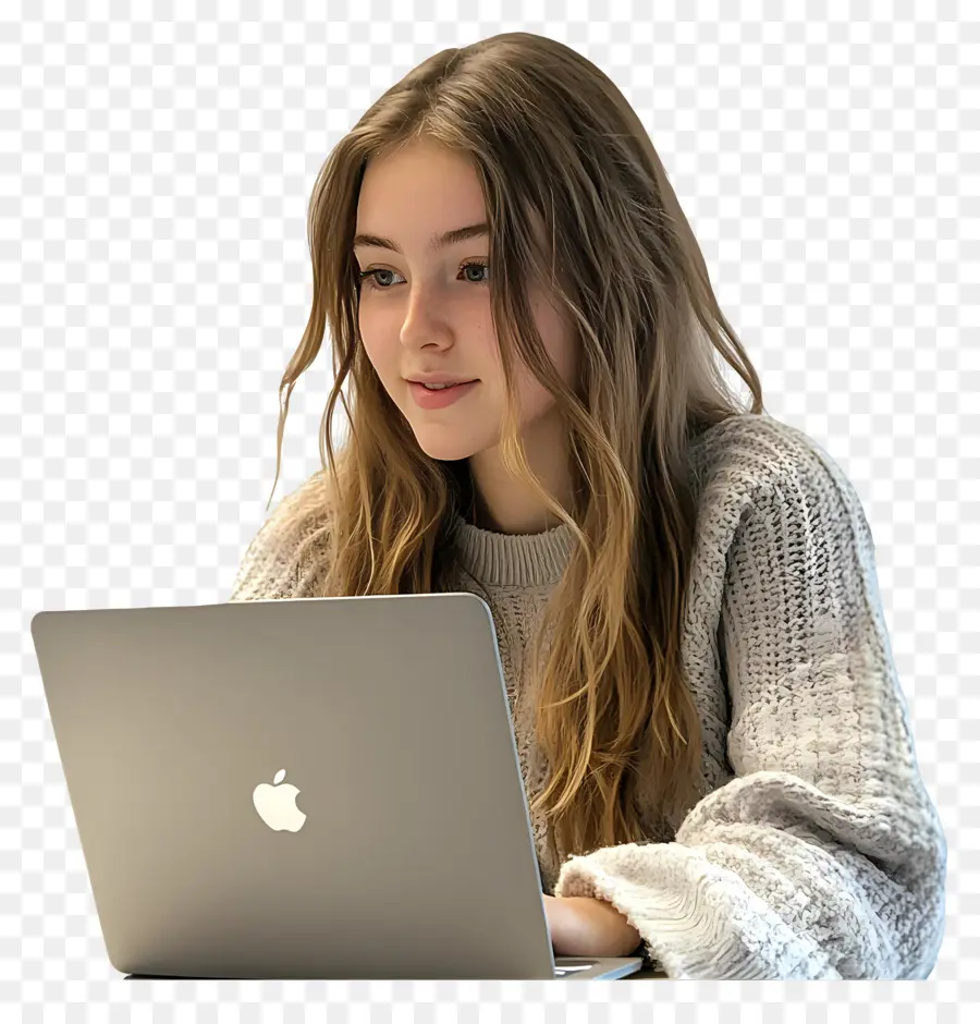 Curso De Informática Aluna Real，Garota Com Macbook PNG