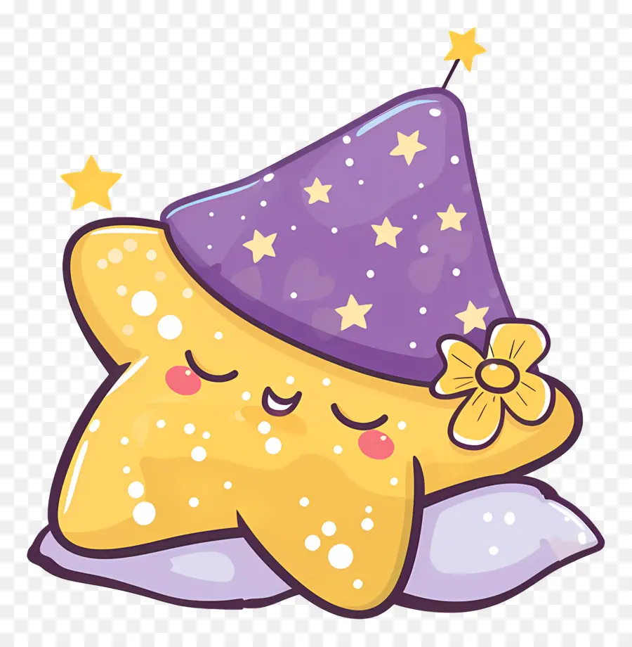 Estrela Kawaii，Estrela Amarela Com Chapéu PNG