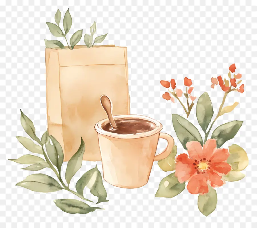 Xícara De Café，Xícara De Café Com Flores PNG