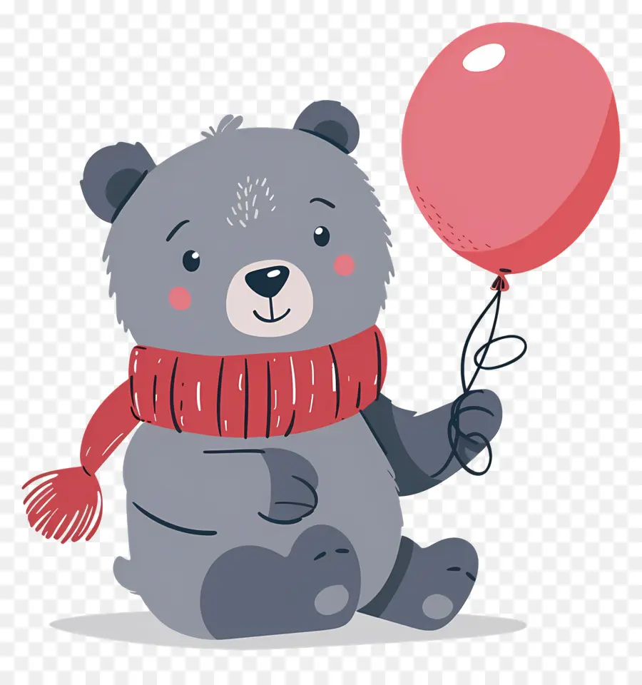 Urso Fofo，Urso Cinzento Com Balão Vermelho PNG