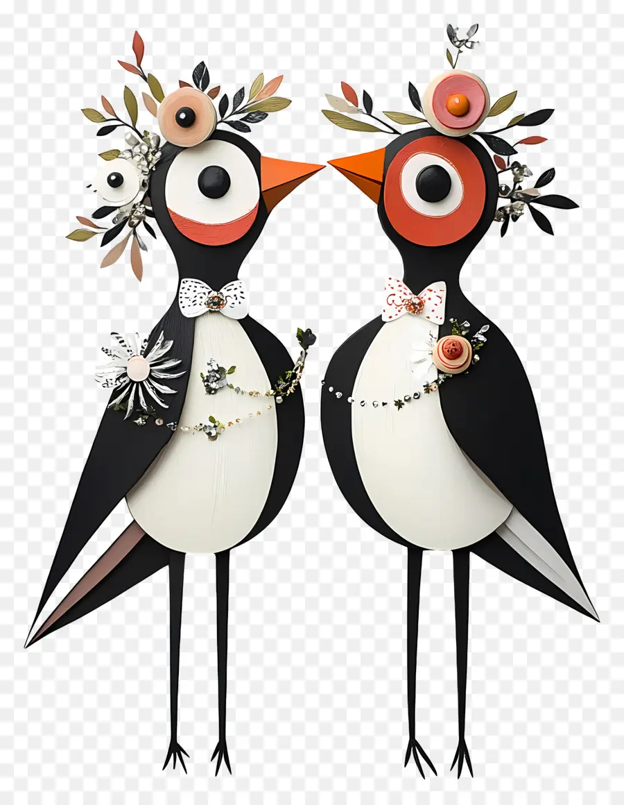 Pássaros De Casamento，Dois Pássaros Decorativos PNG