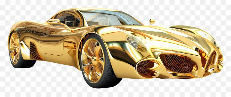 Carro 3d，Carro Dourado PNG