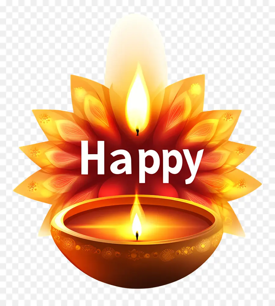 Feliz Diwali，Diya Com Chama PNG