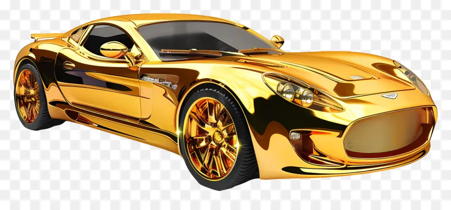 Carro 3d，Carro Dourado PNG