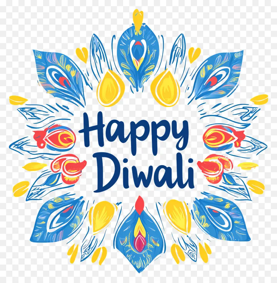 Feliz Diwali，Texto Feliz De Diwali Com Lâmpadas Coloridas PNG