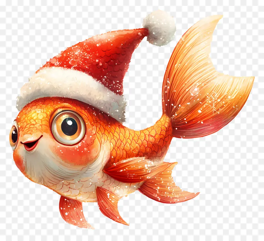 Peixe De Natal，Peixinho Dourado Com Chapéu De Papai Noel PNG