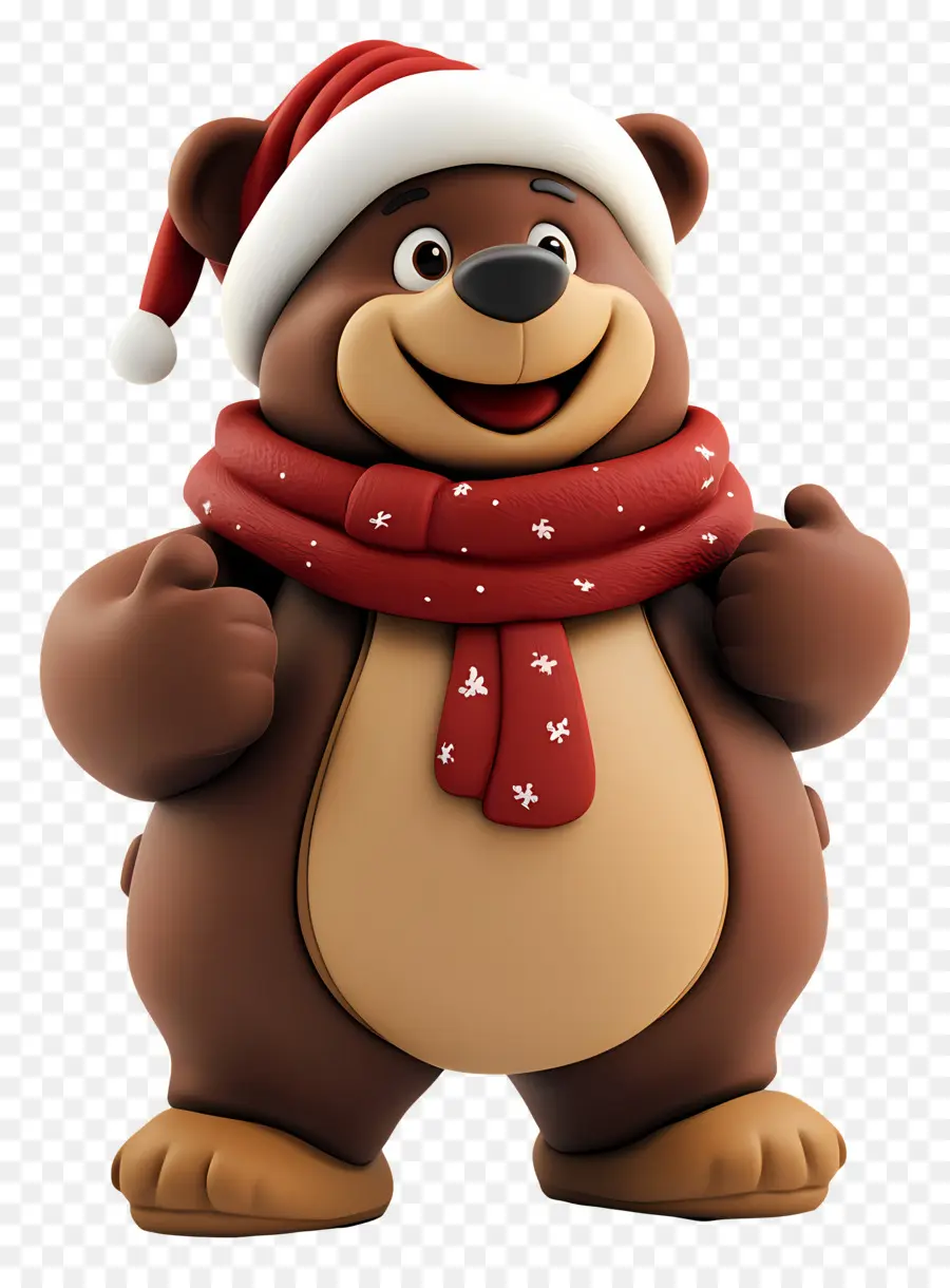 Urso De Natal，Urso Marrom Com Chapéu E Lenço De Papai Noel PNG